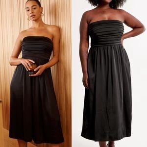 Abercrombie & Fitch | Black Emerson Ruched Strapless Midi Dress Size Large